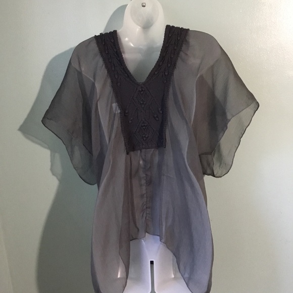 Mystree sheer tunic top with sweater trim - Picture 3 of 5